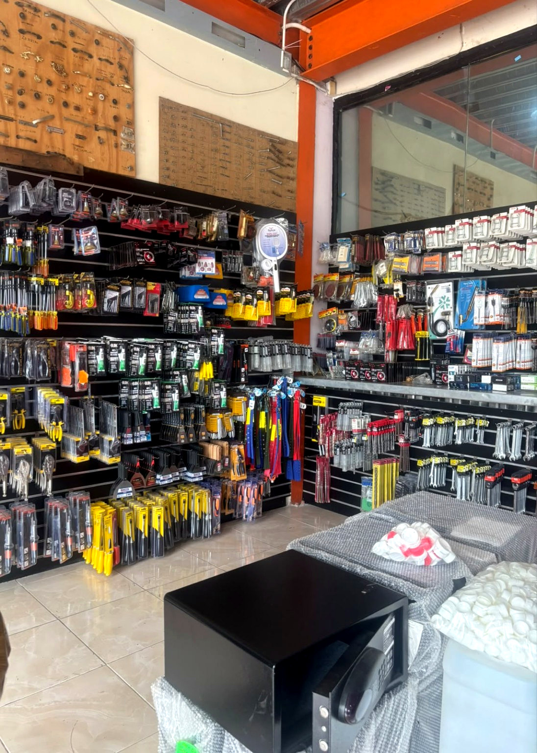 Hardware products on tool display